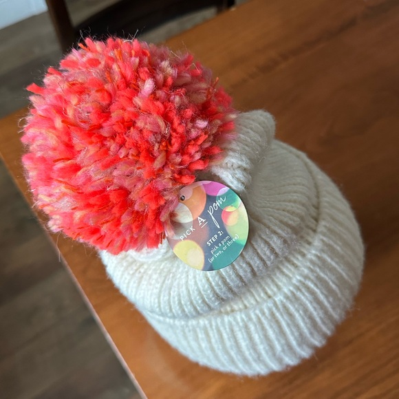 Anthropologie Pick-a-pom White Beanie with Pink Pom - Picture 5 of 6